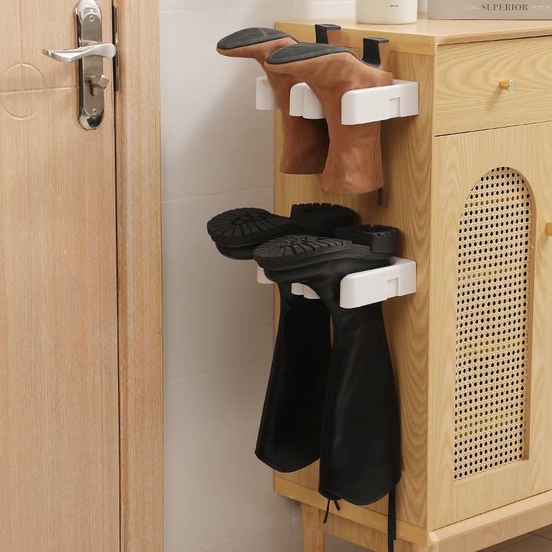 1 Pair Self-Adhesive Slipper Rack - Easy Install, No-Drill Wall Mounted Boot & Shoe Holder for Entryway, Bathroom - Space-Saving Plastic Organizer with Draining Shelf, Ideal for Home & Dorm, Entryway Organizer|Nodrill Installation|Spacesaving Design