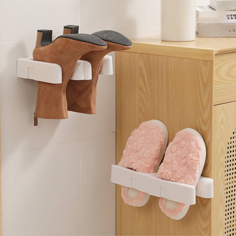 1 Pair Self-Adhesive Slipper Rack - Easy Install, No-Drill Wall Mounted Boot & Shoe Holder for Entryway, Bathroom - Space-Saving Plastic Organizer with Draining Shelf, Ideal for Home & Dorm, Entryway Organizer|Nodrill Installation|Spacesaving Design